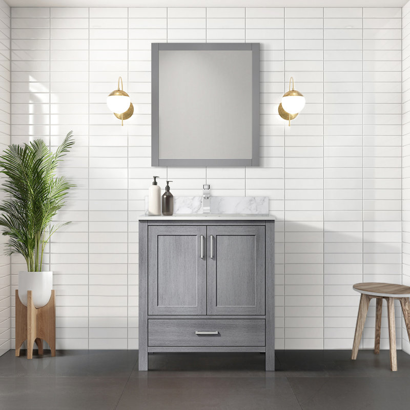 Gris délavé 30 po Avec meuble-lavabo, miroir, tiroir, armoire intérieure et tablette ouverte