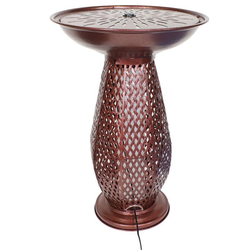 Brown Metal Crosshatch Bird Bath Fountain with LED Lights