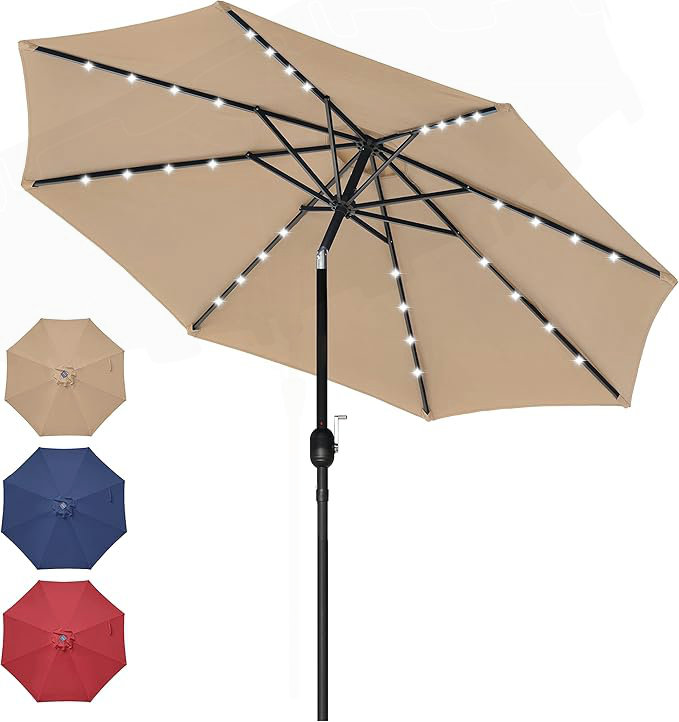 Parasol d'extérieur 9 pi à 32 lumières à manivelle solaire