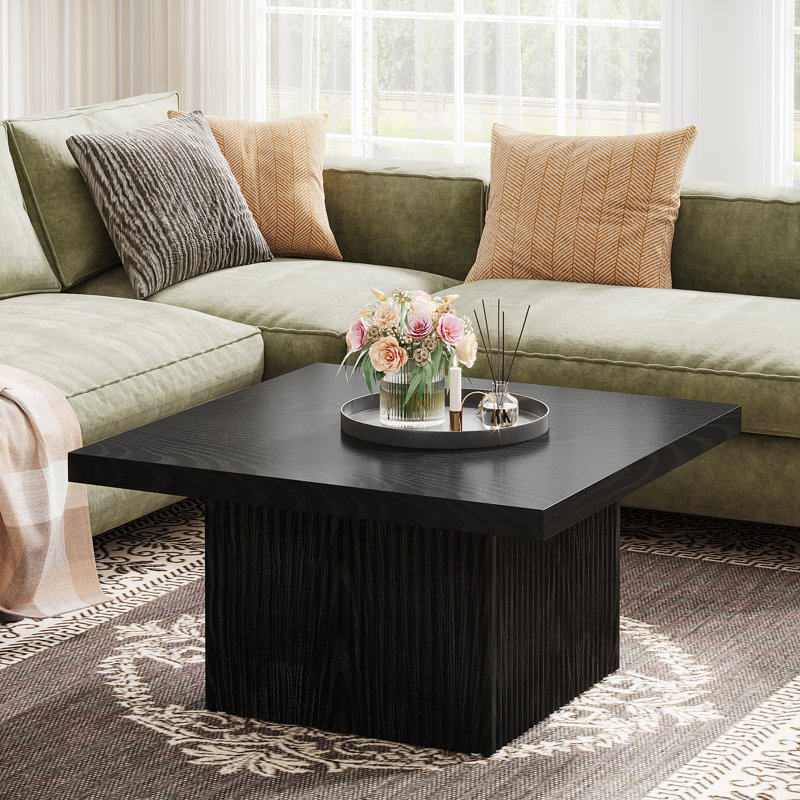 Dalany Modern Square Coffee Table, Wood Center Table for Living Room, Black