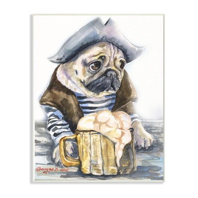 «Pug as Sailor Funny Dog Pet Animal Watercolor Painting», impression sur toile