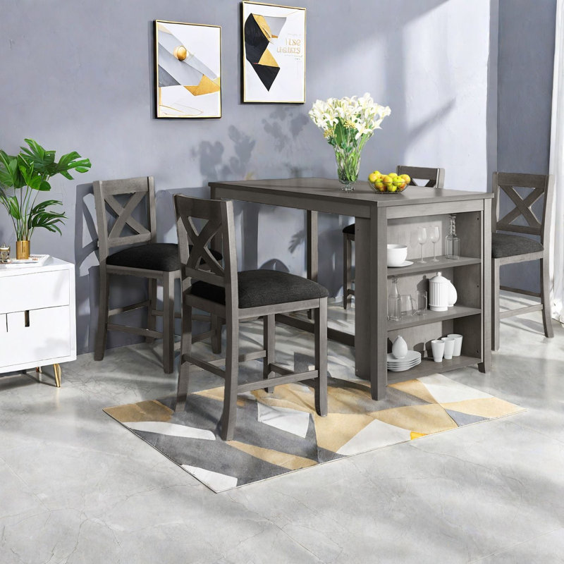 Ensemble de table de salle à manger rustique de style campagnard avec chaises, bois massif, gris