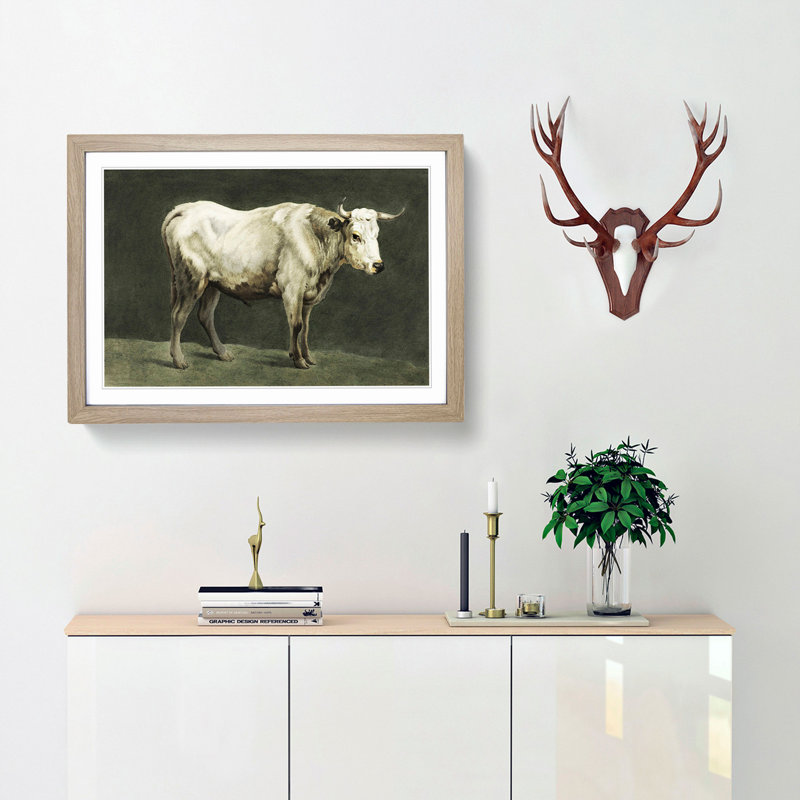 Beauty of a Bull 1 Piece Single Picture Frame Painting, 24cm H x 33cm W x 2cm D, Oak Framed