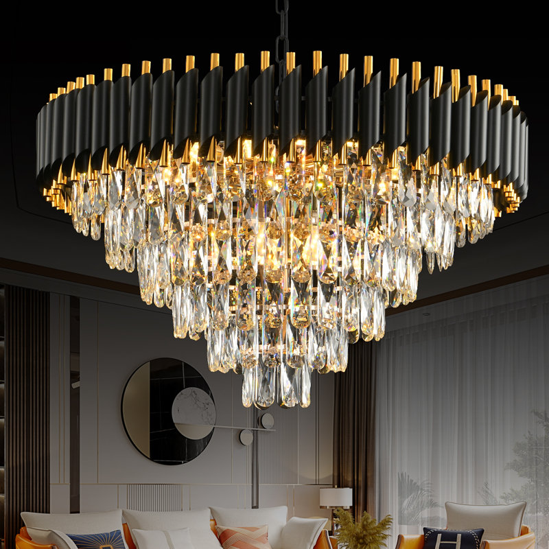 Lustre moderne 28,4 po à niveaux multiples en or noir, base E12, sans ampoule, pour le vestibule du salon