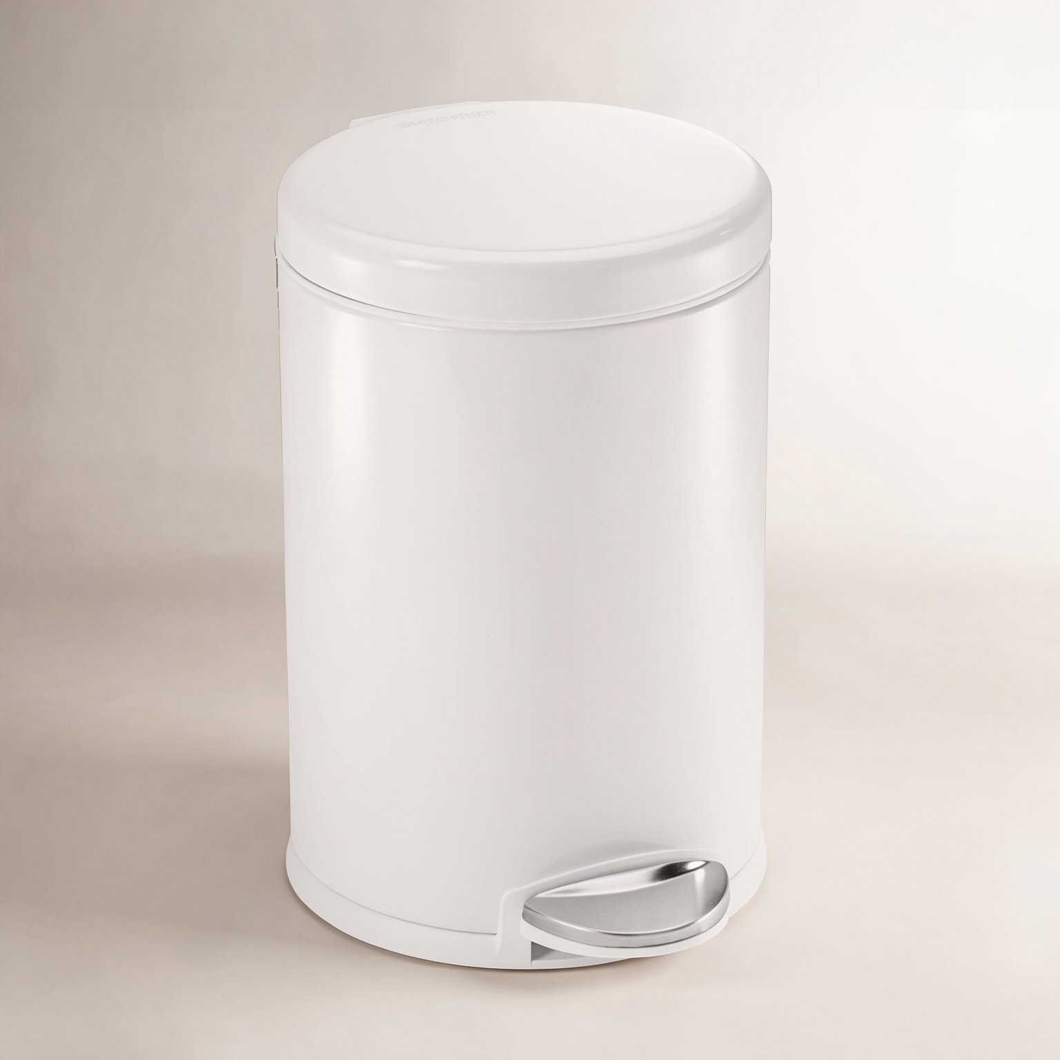 simplehuman 1.2gal Round Step-On Trash Can, White Steel