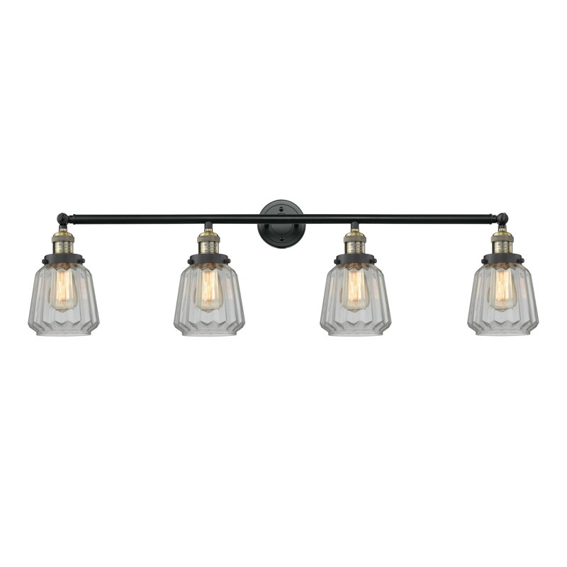 Vinson 4 - Light Dimmable Vanity Light, Clear, 3.5 Watt Vintage LED Bulb, Antique Brass