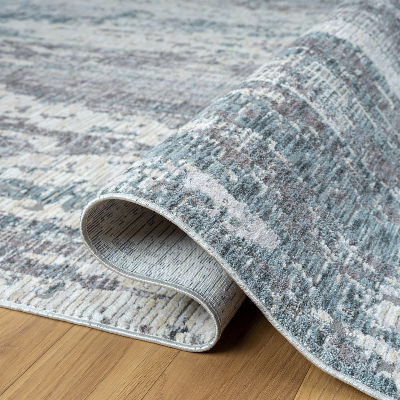 Celso Modern Abstract Performance Area Rug in Gray/Blue, Runner 2' x 8'