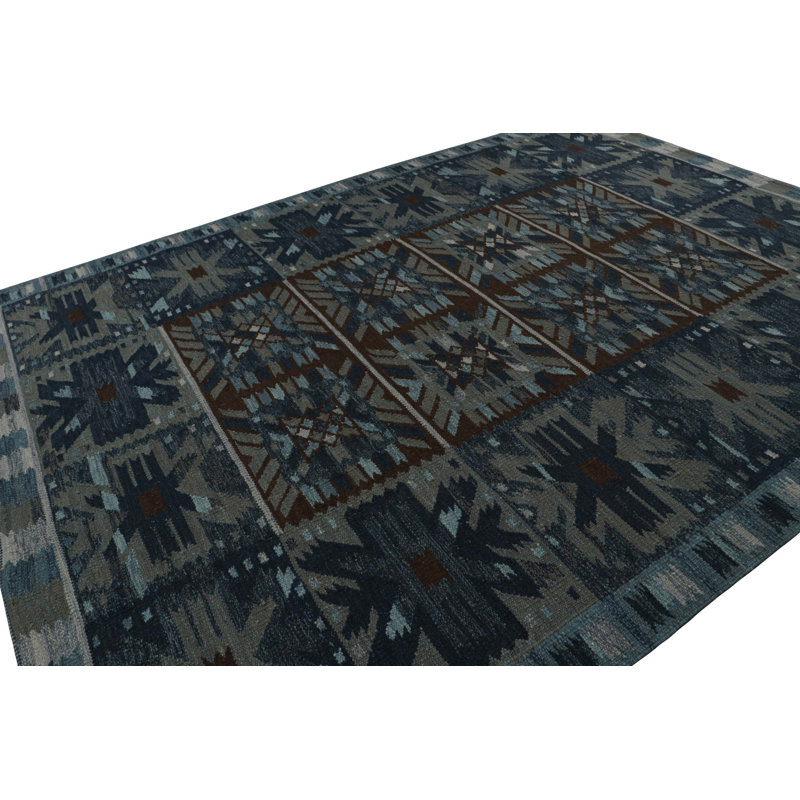 Scandinavian Hand Knotted Wool Geometric Area Rug, Rectangle 12' x 16'