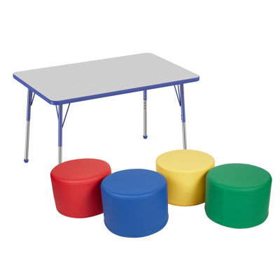 Rectangle T-Mold Activity Table (30x48 inch), Standard Ball Legs and Round Ottomans - 5 Piece