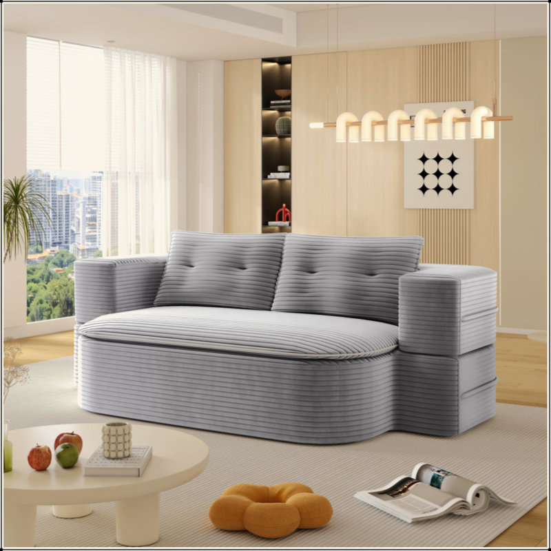 Canapé 78,7 "moderne 2 en 1 pliable avec couverture fonctionnelle et 2 coussins moelleux, canapé en velours côtelé moelleux confortable, canapé-lit convertible, canapé à siège profond pour le salon, la chambre à coucher
