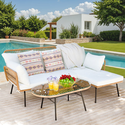 Areyana 3 Piece Rattan Sofa Seating Group with Cushions