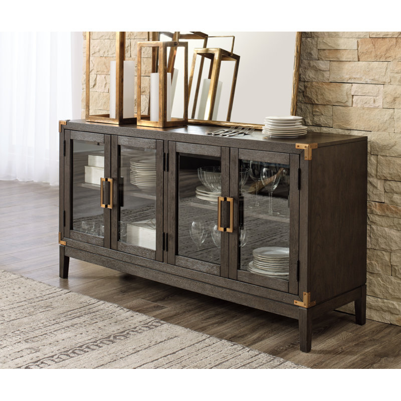 Burkhaus Dark Brown Oak Dining Server with Glass Doors