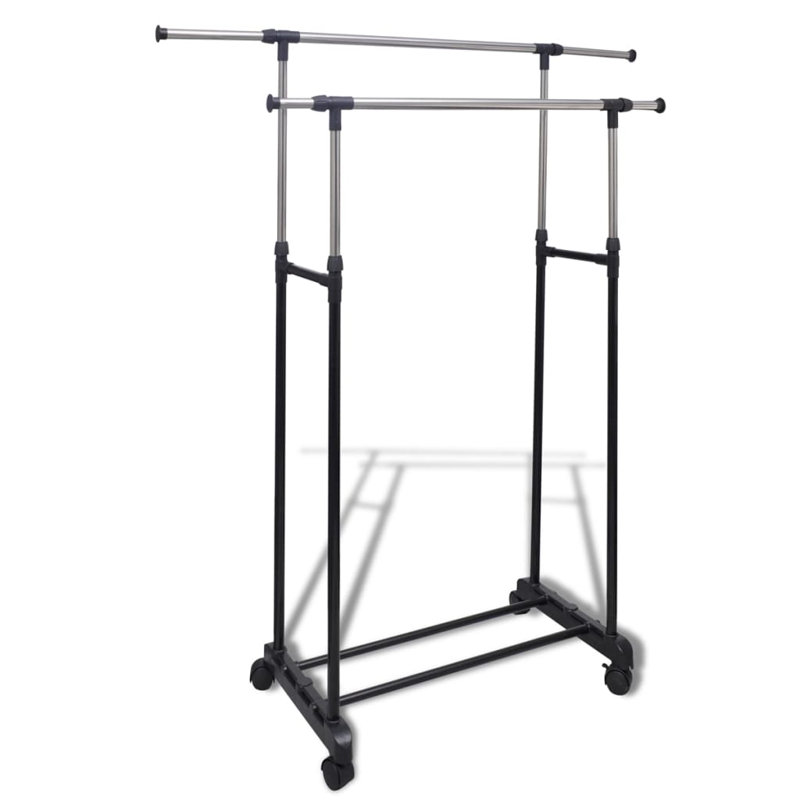Rebrilliant Adjustable Clothes Rack 4 Castors 2 Hanging Rails
