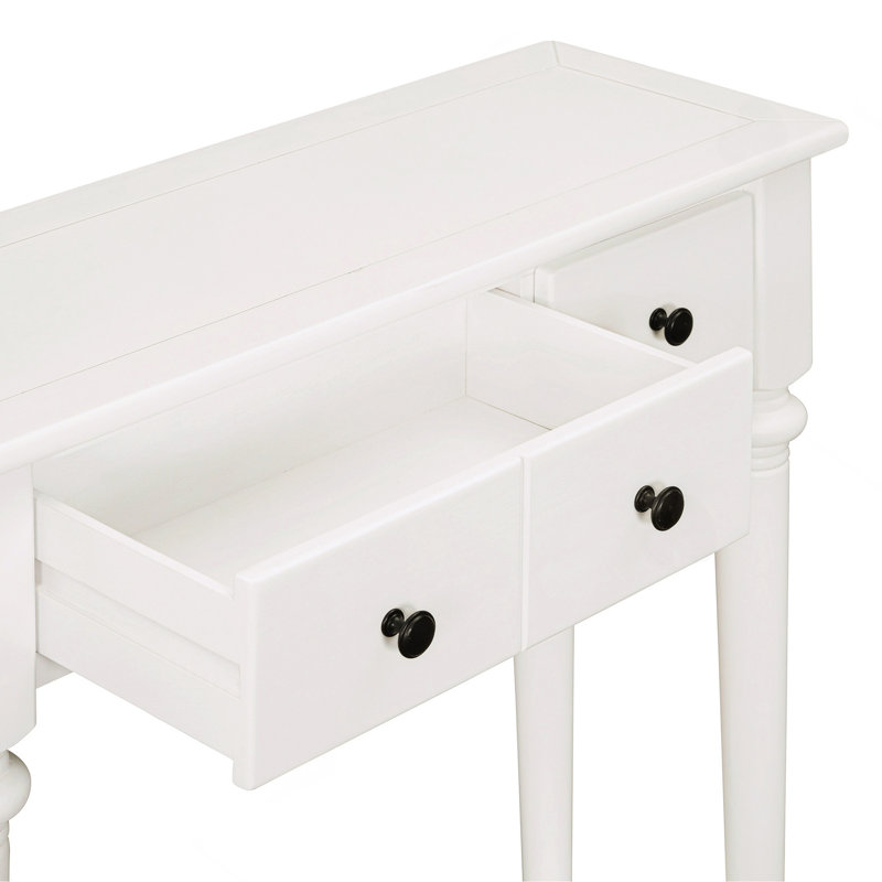 Retro Console Table with 4 Drawers and Open Shelf, perfect for Entryways, Living Rooms, White