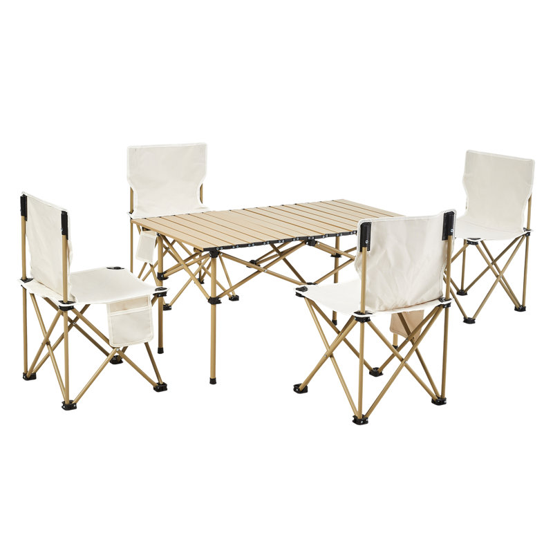 4 - Person Steel Patio Dining Set Rectangular Table, Beige, 50cm H x 95cm W x 55cm D, Beige