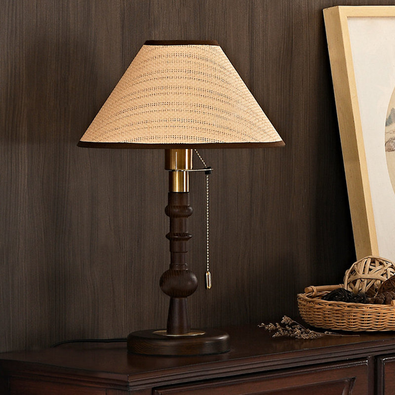 Petite lampe de table moderne en bois massif beige avec abat-jour en papier pour le salon de la chambre à coucher, ampoule incluse