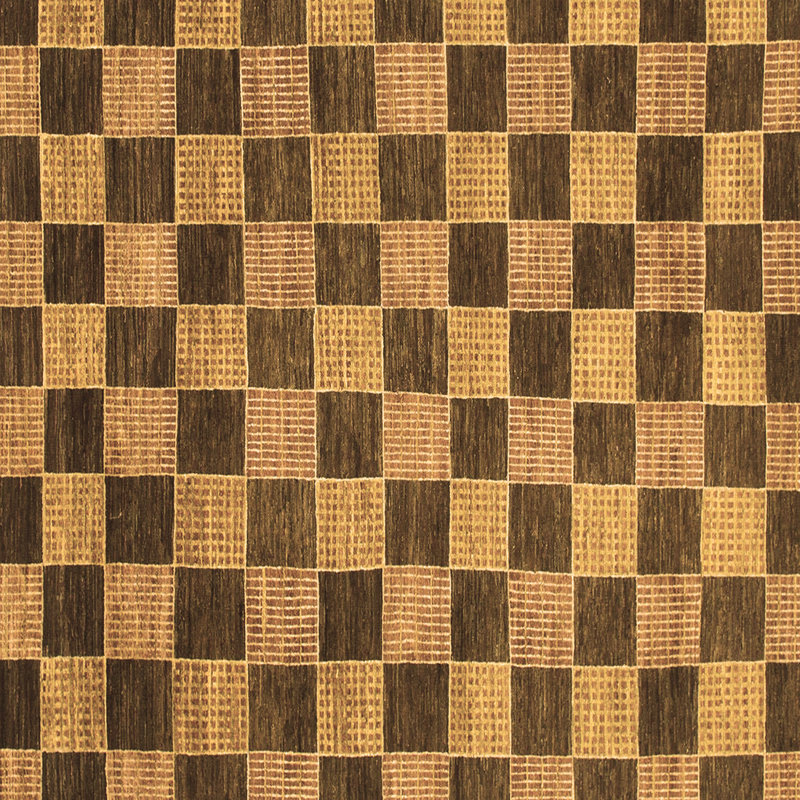 Tapis en laine / polyester à carreaux tissé à la machine en brun / gris, Carré 6 pi
