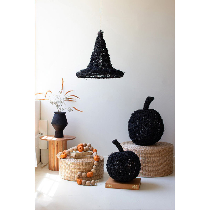 SET OF TWO PAINTED TWIG PUMPKINS - BLACK