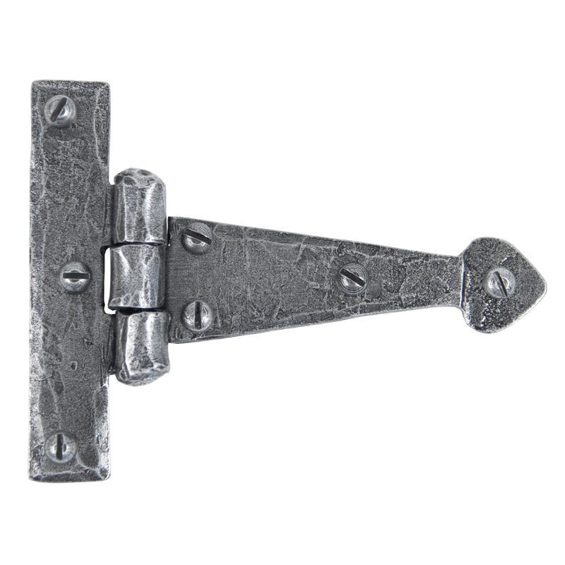 Pair Door Hinges, Pewter Patina, 8.3cm H x 10.8cm W x 1cm D