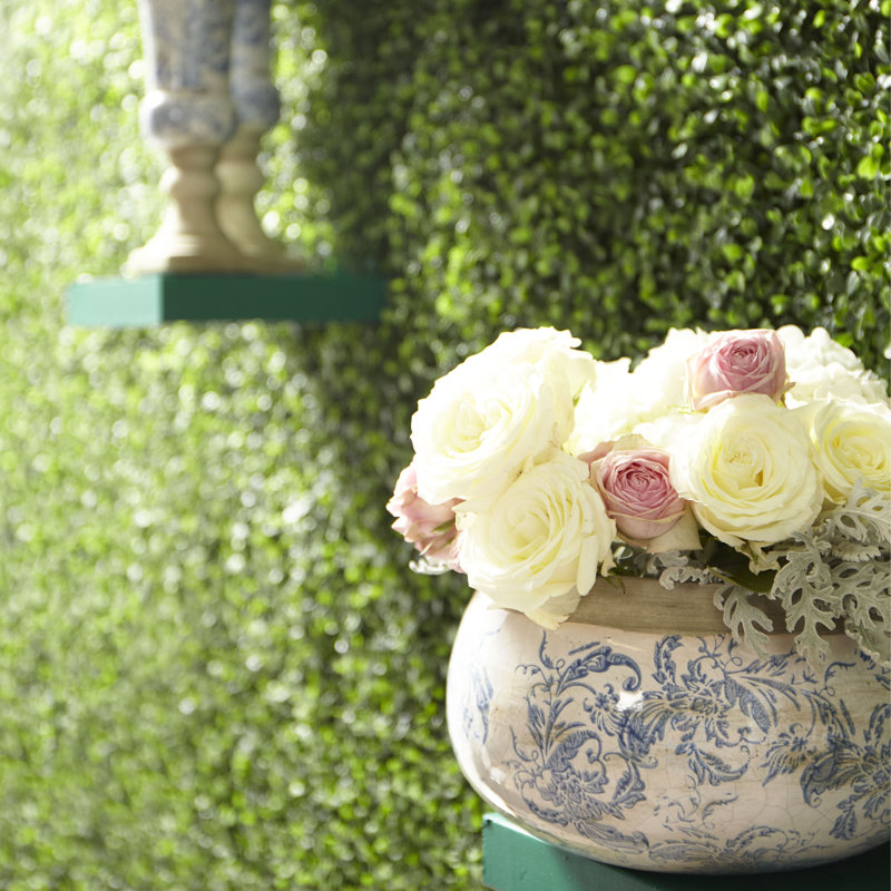 Medium Blue Terracotta Planter with Floral Design