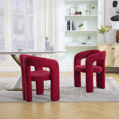 Ensemble de 2 fauteuils d'appoint / de salle à manger en tissu de velours de conception contemporaine avec ensemble de chaises de salle à manger (teddy rouge)