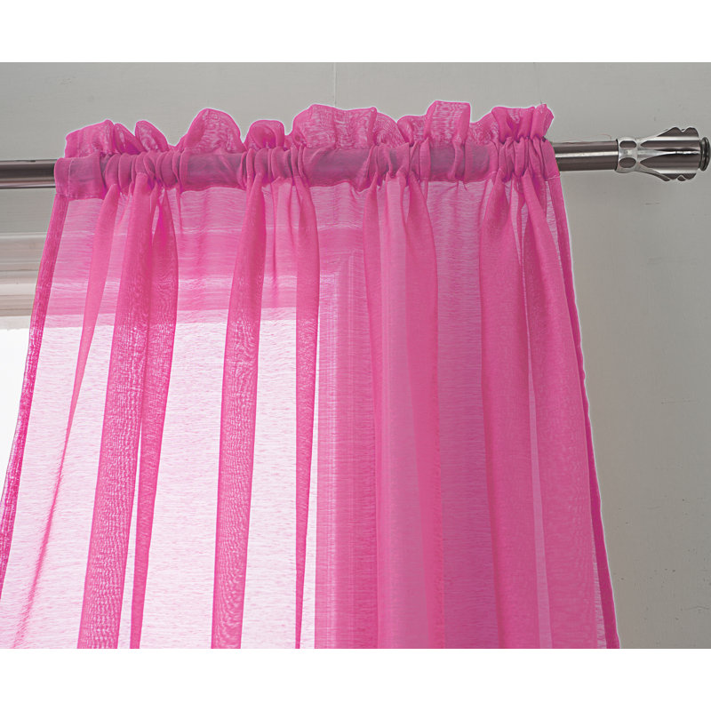 Panneau de rideau transparent simple de couleur unie avec passe-tringle Landose, Rose néon, l 55 po x L 90 po