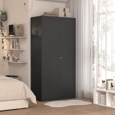 Armoire en métal avec tringle et compartiments suspendus, placard verrouillable avec serrures et clés pour la chambre à coucher, le salon et la salle de lavage