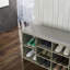 Banc de rangement multifonctionnel pour hall d'entrée avec coussin rembourré, tiroir et compartiments ouverts pour chaussures et accessoires