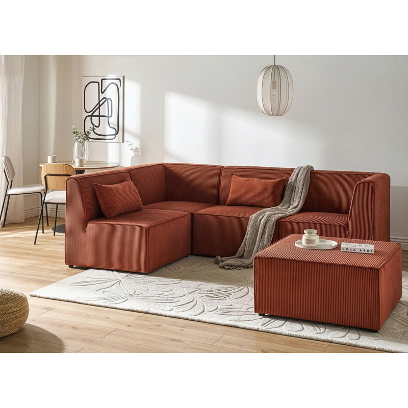 Chanita 4 Seater Corduroy Modular Corner Sofa, Left Hand Facing