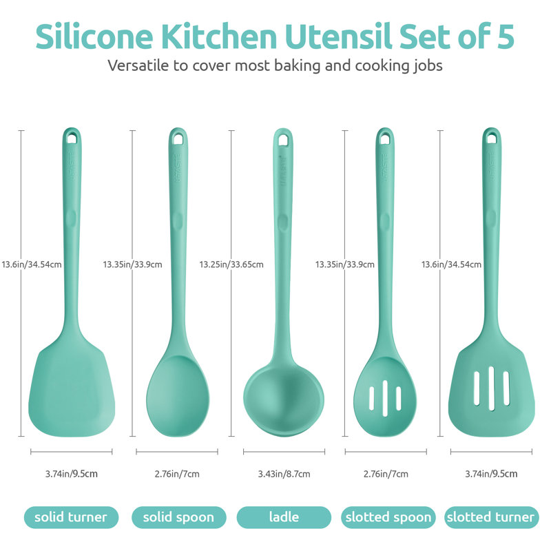 U-Taste 600ºF Heat Resistant Silicone Cooking Utensil Set: BPA-Free Non Stick Rubber Kitchen Tools, Teal