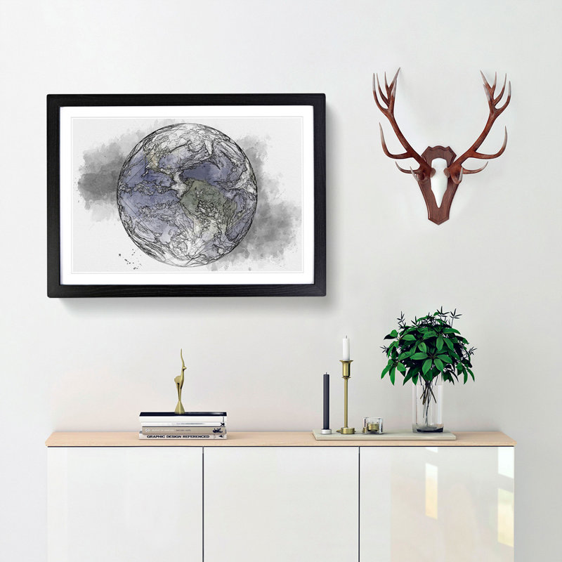 View Of The Americas Of Planet Earth - Single Picture Frame Painting on MDF, 45cm H x 63cm W x 2cm D, Black Framed