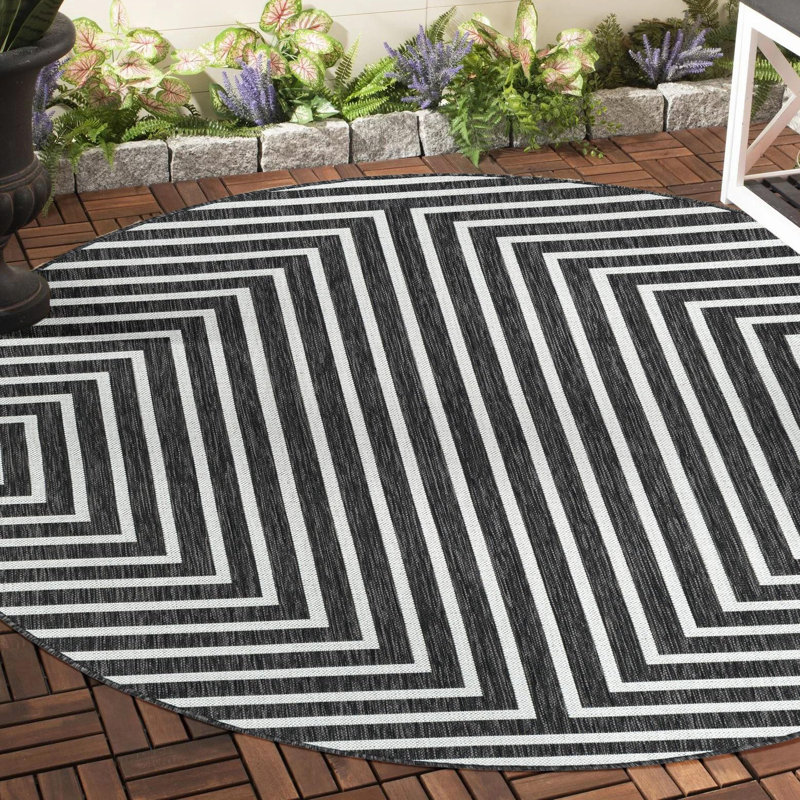 Tapis intérieur / extérieur d'extérieur moderne, Rond 3 pi 3 po