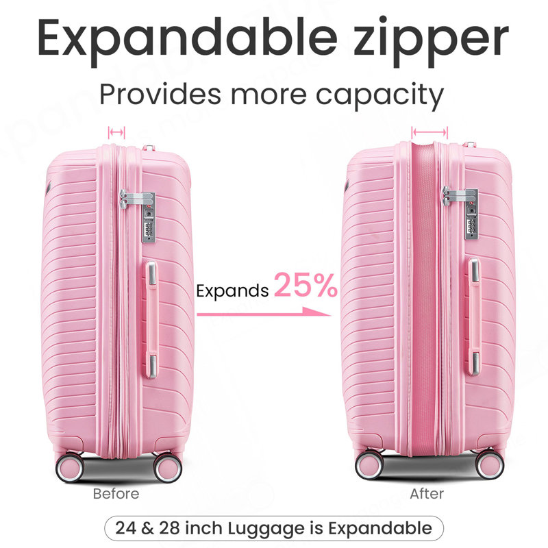 Ensembles de valises 4 pièces (14/20/24/28), valise légère extensible avec 4 roues pivotantes doubles à 360 degrés pour matériaux de transport