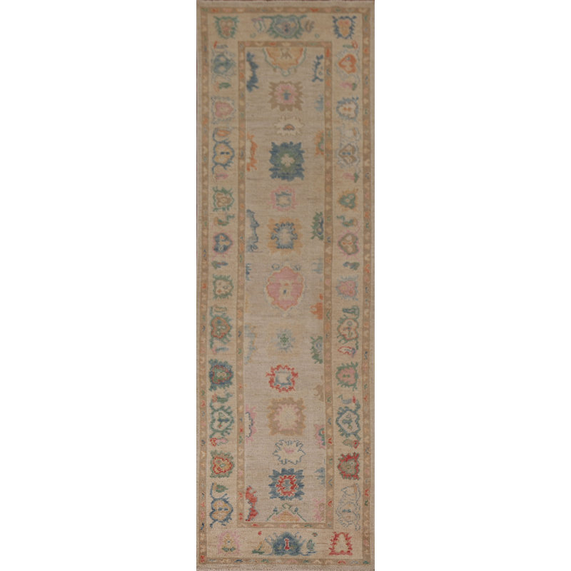 Tapis de couloir unique en laine noué à la main de style nouvel âge 2 pi 7 po x 9 pi 11 po Oushak