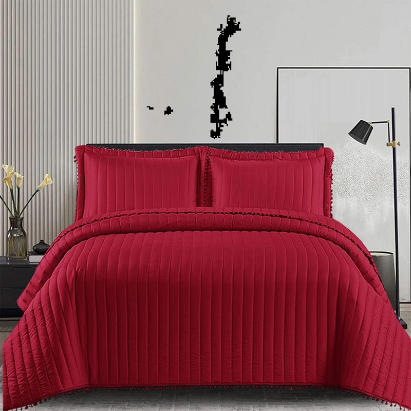 Microfiber Bedspread with Pillow Shams Included, Double Bedspread + 2 Standard Shams, Red