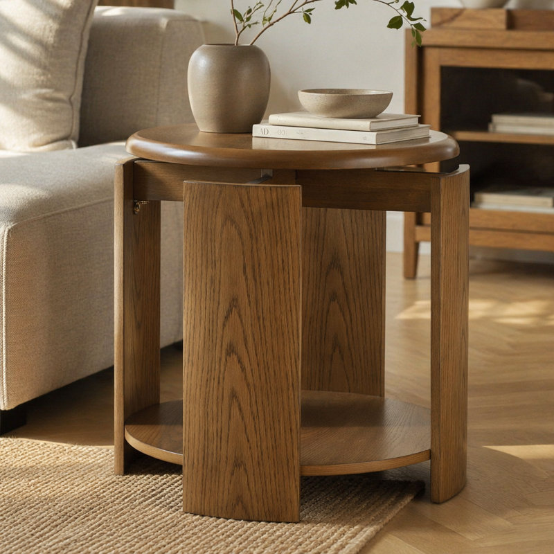 Table de bout ronde brun avec table de bout 1 pièce