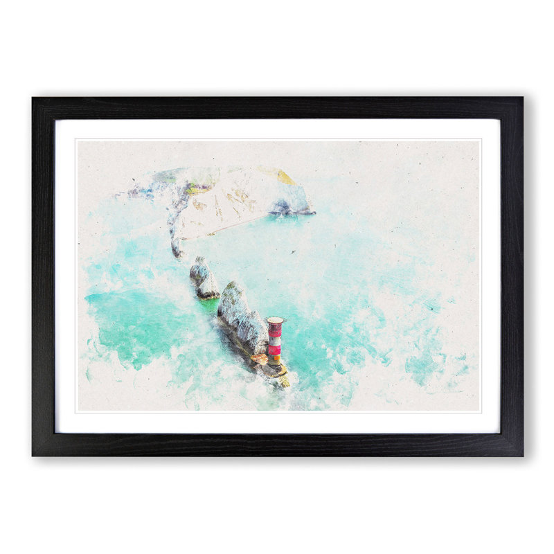 The Needles Isle of Wight - Picture Frame Painting Print on MDF, Black Framed, 45cm H x 63cm W x 2cm D