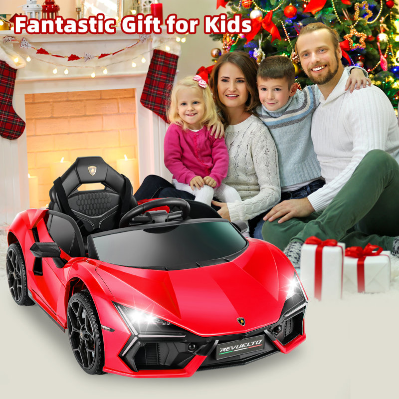 12V Licensed Lamborghini Ride On Car With Led Lights, Remote Control & Scissor Doors, Red
