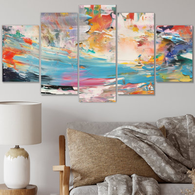 «Summer Of Retro Groove Abstract Expressionism I», reproduction d'art abstraite sur mur - 5 panneaux