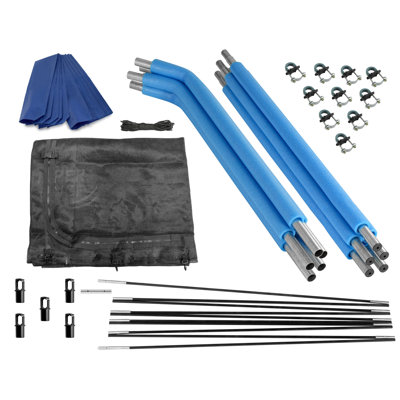 Plexalife Trampoline Top Ring Enclosure Set including Trampoline Net, 5 Curved Tramppoline Poles, Caps & Foam Sleeves - Fits 15ft Round Trampoline
