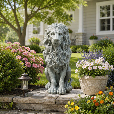 Magnesium Oxide Sitting Lion Statue Weatherproof Lion Sculpture Outdoor Garden Lawn Decor Ornament