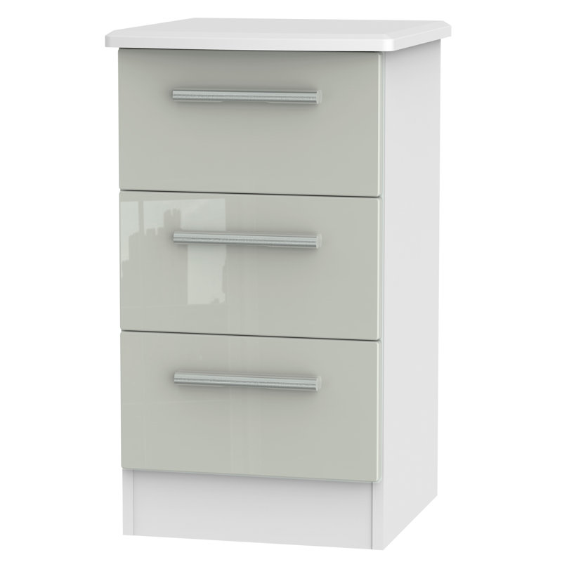 Fully Assembled Silver 3 Drawer Bedside Table, Grey