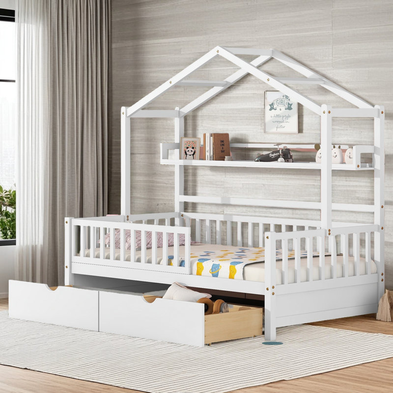 Lit en bois avec 2 tiroirs, Lit simple