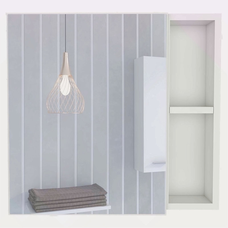 Pharmacie, trois tablettes internes, une porte, deux tablettes externes, Blanc