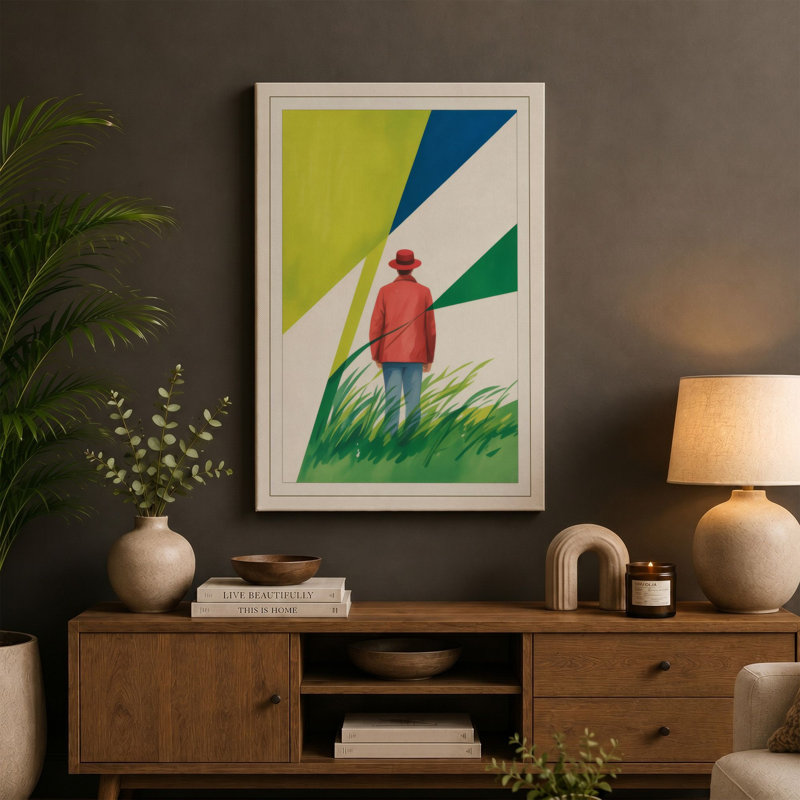 Figure in Red Retro - Wrapped Canvas, 30x20 - 76.2 x 50.8 cm, Taupe Border