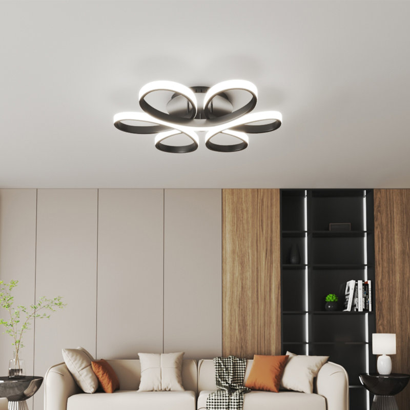 Innsbrook Modern Acrylic Light-adjusted Petal Ceiling Light 1-Light Semi Flush Mount Light, Black (Undimmable)