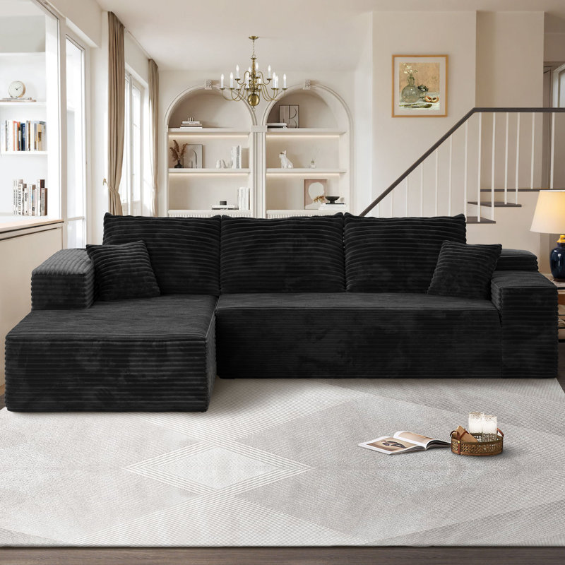 Nathasa 2 - Piece No Assembly Required Compression Sectional, Free Combination Upholstery Sofa with L-Shape Chaise, Deep Seat Modular Couch for Living Room Bedroom