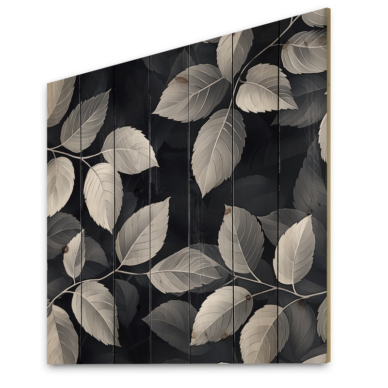 Slate Grey Leaves Beauty I - Leaves  Wood Print - On Natural Pine Wood, 30" H x 30" W x 0.78" D