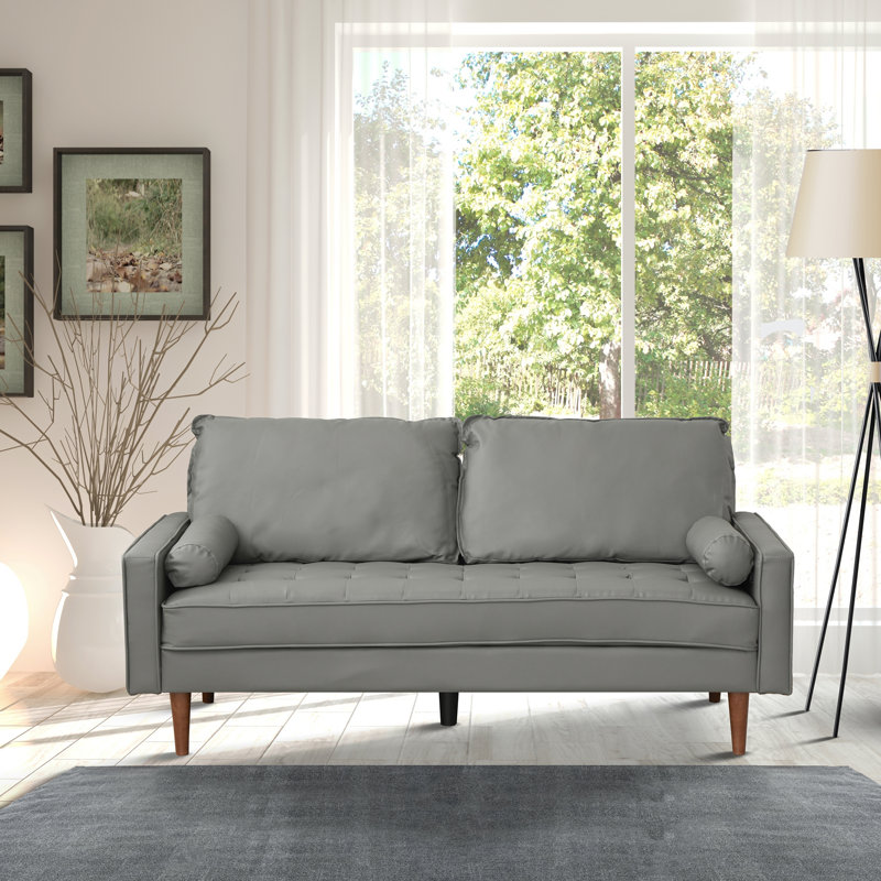 Clarica 70'' Faux Leather Sofa, Gray Faux Leather