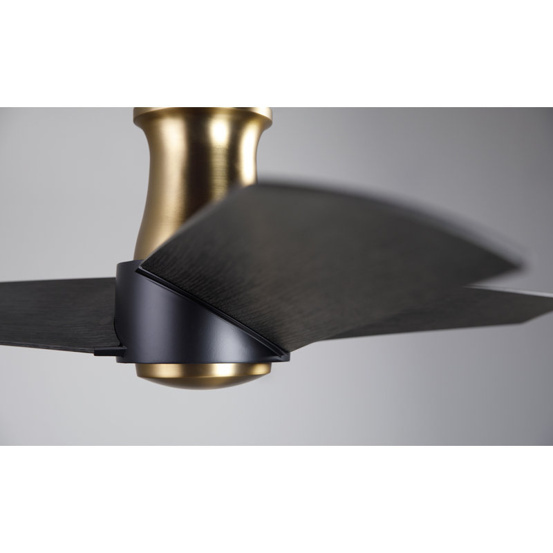 Ambit Flush Mount Ceiling Fan, Satin Brass/Matte Black, Wall/Remote Combo Controls, Ebony